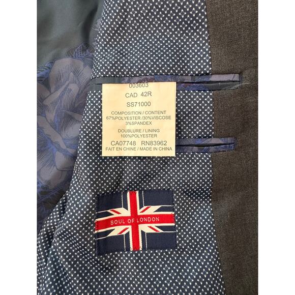 New SOUL OF LONDON NORDSTROM Blue Slim Fit 7" Drop Sport Coat Jacket Size 42R - Picture 2 of 4